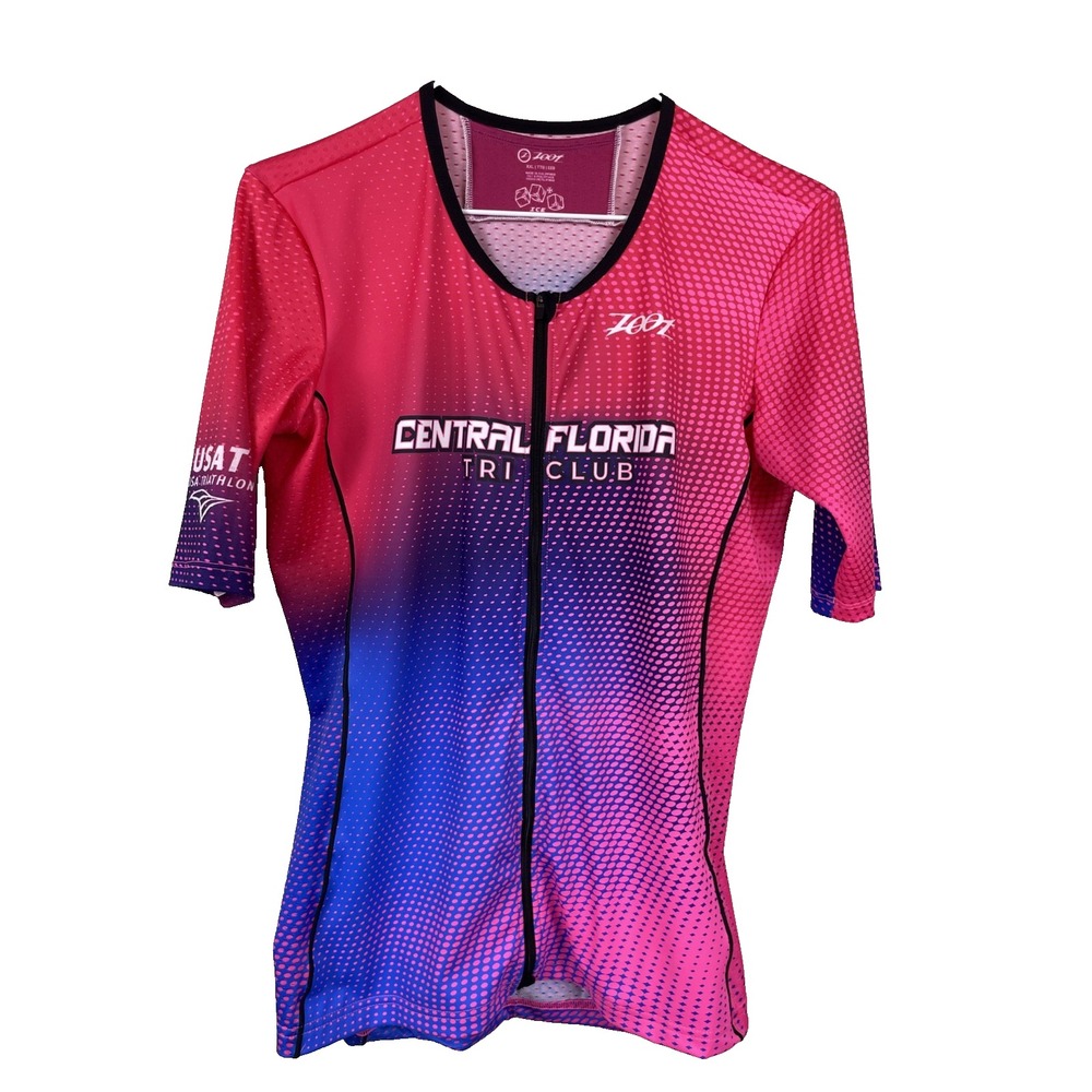 Zoot Ice Womens XXL Cycling Jersey Full Zip Neon Pink Blue Short Sleeve Shirt